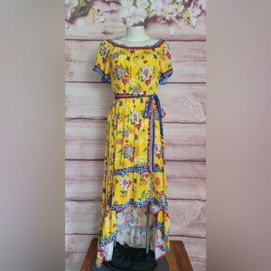Flying Tomato Yellow Floral Hi-Lo Summer Dress  Size Small